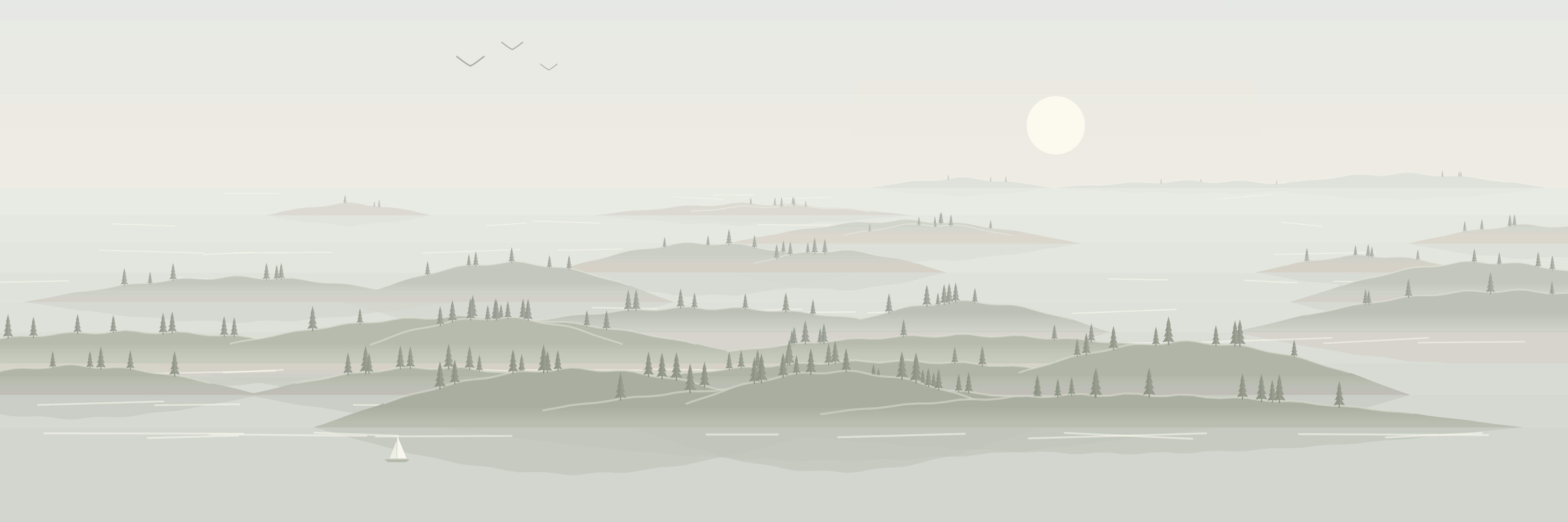 Paysage calme - Archipel dans la brume — 9 × 3 m
