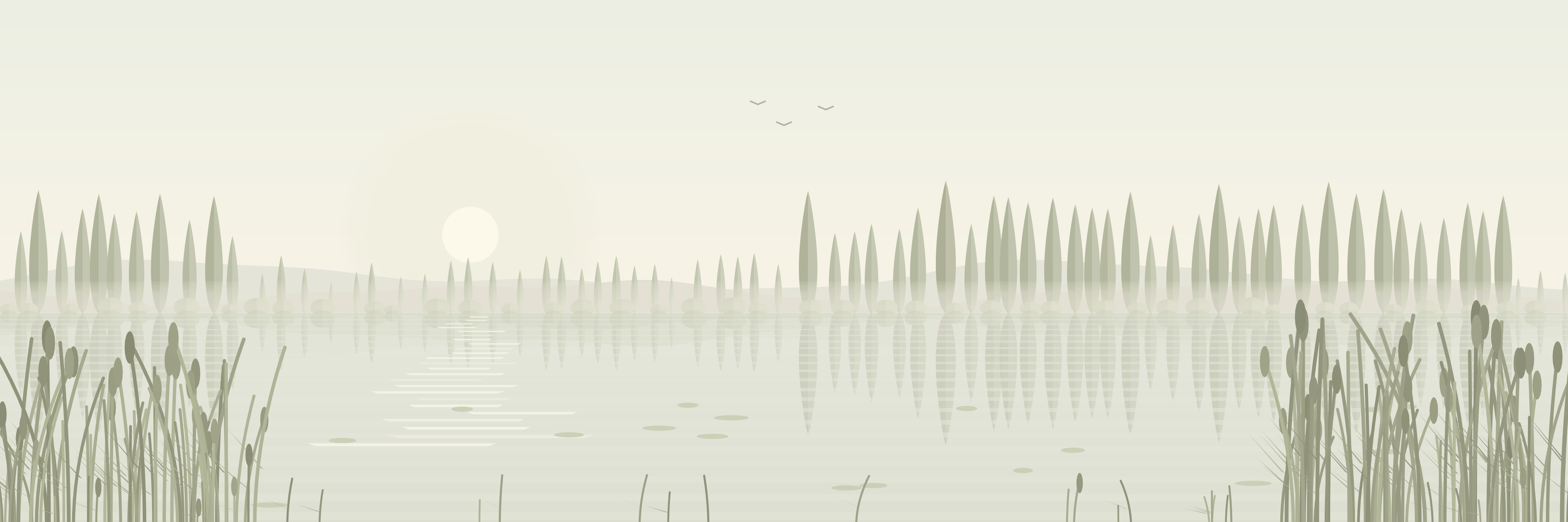 Paysage calme - Étang et roseaux — 9 × 3 m