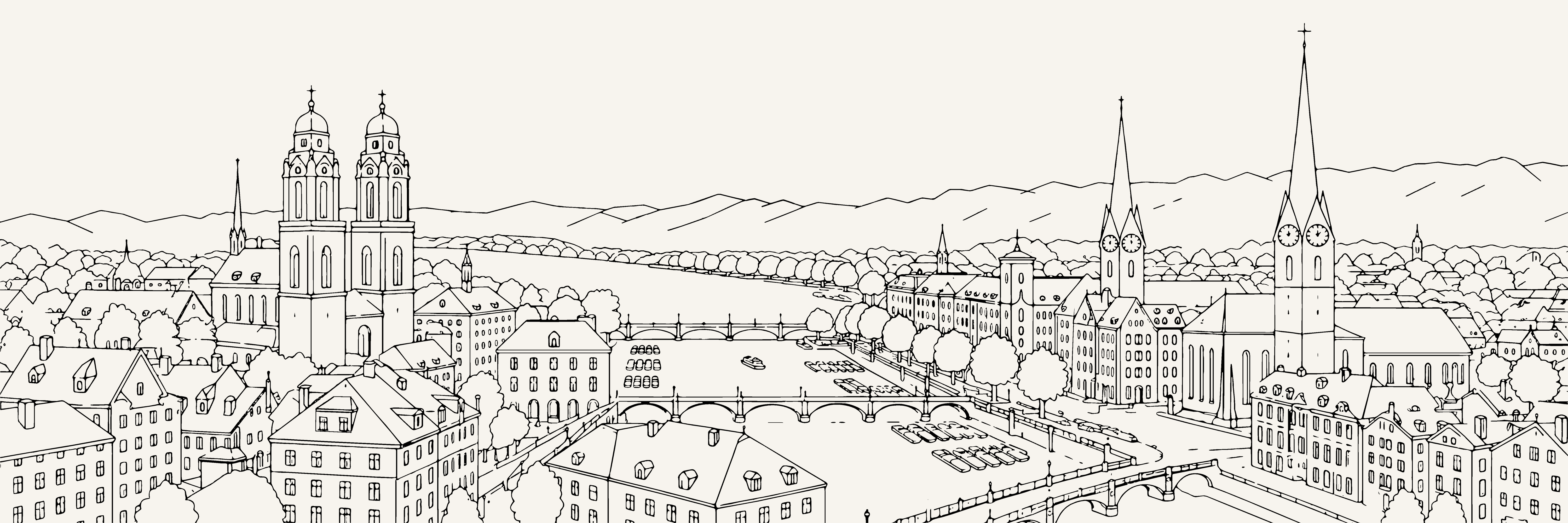 Urban Skyline Zurich | Gris — 9 × 3 m